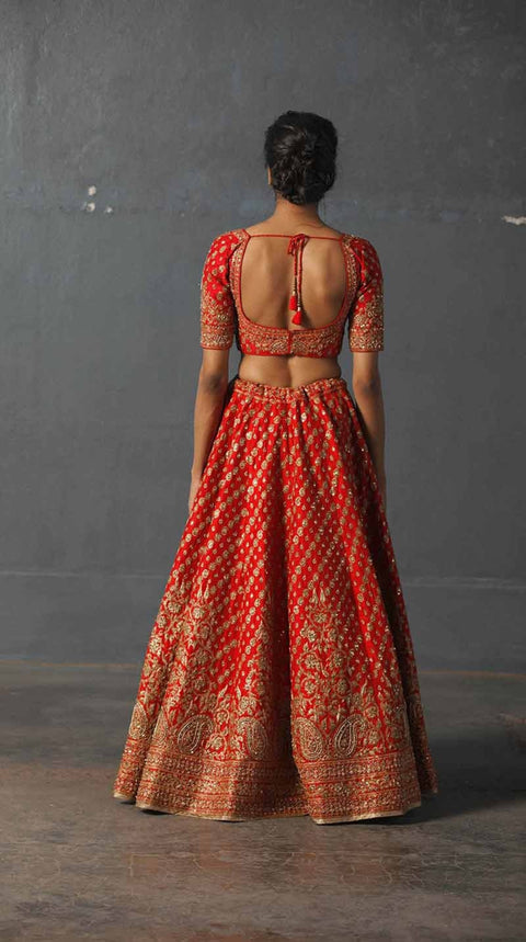Awesome Red Colored Designer Lehenga with Western Pattern Blouse